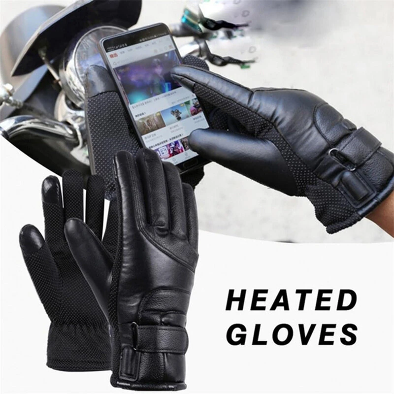 (image for) TENGOO USB Electric Heated Thermostatic Gloves Waterproof PU Touchscreen Heated Gloves Winter Motorcycle Riding Hand Warm Gloves